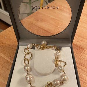 Majorica Fresh Water Pearl and Gold 18" Necklace